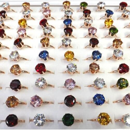Medium Size Colorful Zircon Rings Gold Color Adjustable Solitaire Rings 50pcs/lot