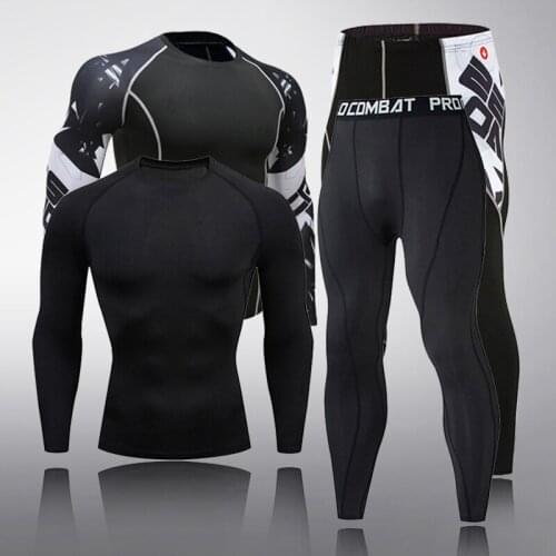 Rashgard kit Male MMA Compression underwear 2 Piece Tracksuit Men Winter Clothing Tactical long-sleeved shirt leggings training