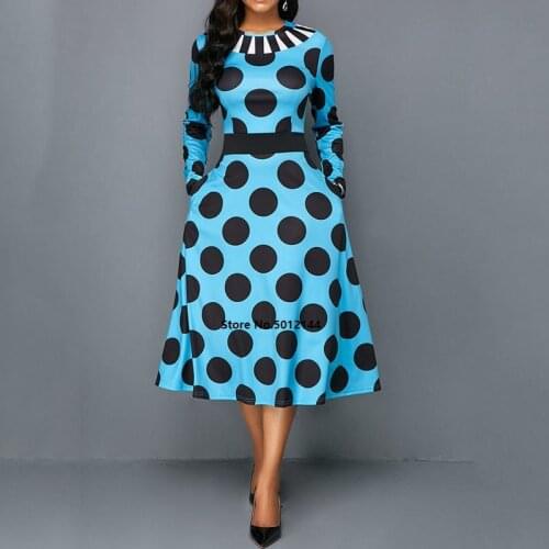 Summer Sweet Plus Size Elegant Party Office Lady Vintage Women Dresses Big Swing Pocket Print Polka Dots Retro Female Midi Dress