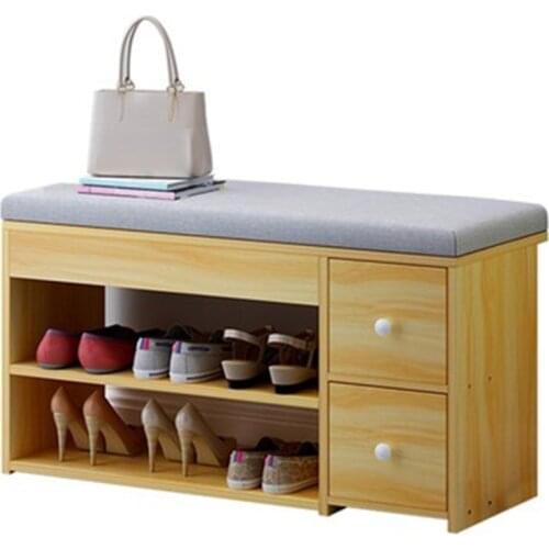 MDF Shoes Cabinet With 2-Drawer Cotton-Flax Cushion Shoe Storage Stool Living Room Shoe Rack Change Shoe Bench Organizer