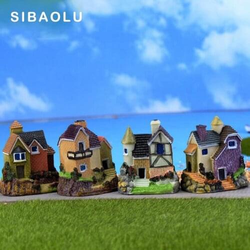 1pc Europe House Villa Figure decorative mini fairy garden cartoon Building statue miniature Moss ornaments resin craft TNB117