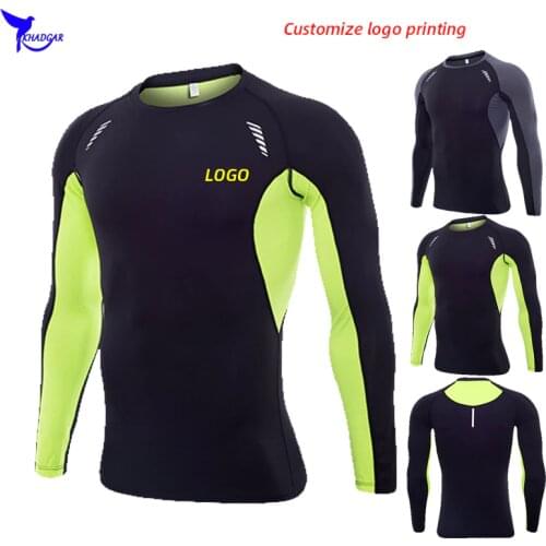 Custom LOGO Quick Dry Running Shirt Men High Stretch Sport T-shirt Long Sleeve Compression Top Gym Fitness Clothing Rashguard