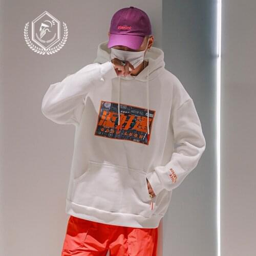 Men Fashion Loose Fleece Heavyweight Embroidery Pullover Sweatshirts with Hooded