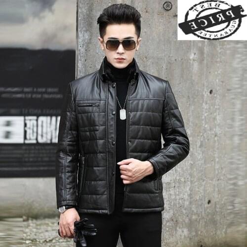Mens Down 2021 Jacket Short Real Cowhide Leather Jackets for Men 20% White Duck Down Coat Winter Clothes Veste Homme 25