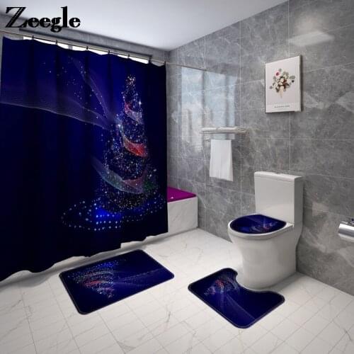Colorful Bath Mat and Shower Curtain Set Flannel Toilet Seat Cover Mat Bathroom Carpet Non-Slip Bathroom Floor Mat Set