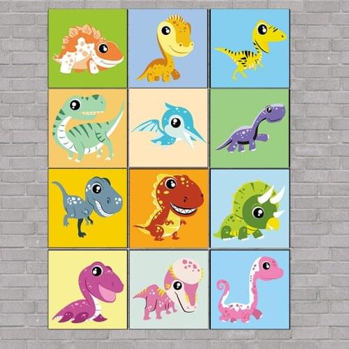 DIY Frame Painting By Numbers Children Cartoon dinosaur Paint By Number Hand Painted Calligraphy Painting 20x20cm Artowrk Gift
