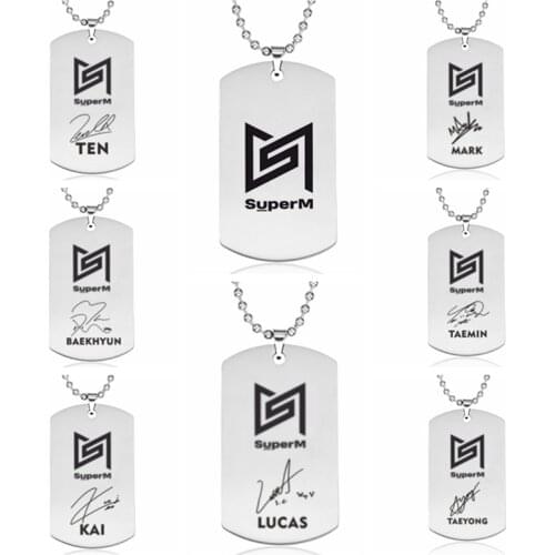 Kpop SuperM EXO Pendant Necklace Round Strand Chain Stainless Steel Necklace Fans Gifts