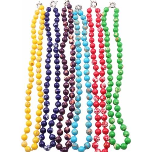 New Fashion Women Necklace Natural Stone Imperial Jaspers Beads Necklaces Sediment Sea Round Emperor Strand Chain Jewelry A729