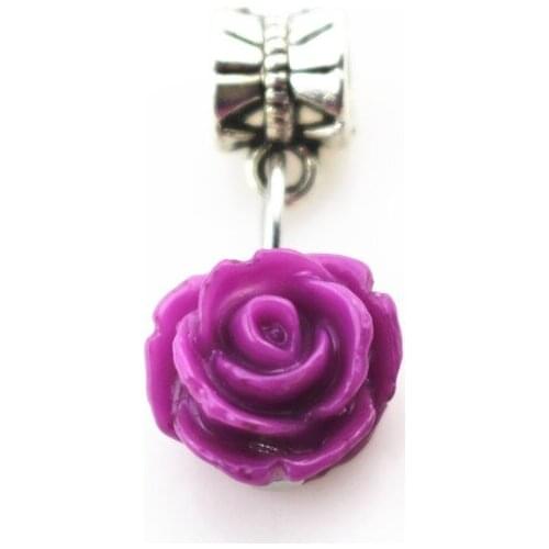 20pcs/lot purple rose flower charms hanging charm big hole pendant bead charm fit pando bracelet diy jewelry dangle charms