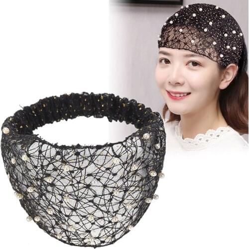 2021 New Fashion Pearl Wide-brimmed Headband Hair Cover Womens Artifact Hair Mesh Bandage Masquerade Headwear резинки для волос