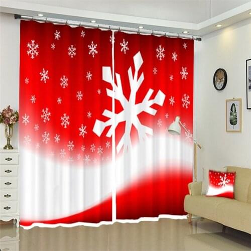 Christmas Snow fluttering red 3D Printing curtain Stereo Cutoff Curtains High Precision Door curtain Drapes Rideaux