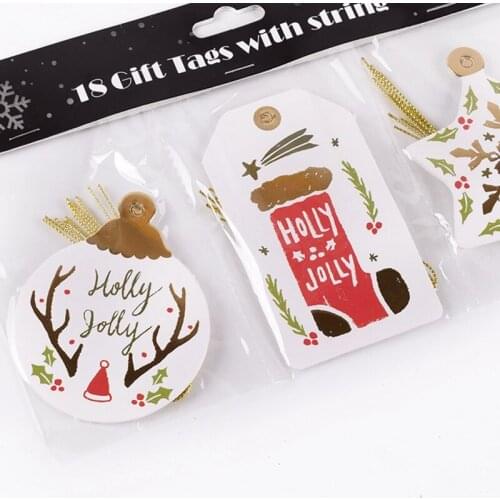 Christmas Gift Tags,Paper Gifts Tags Printing Merry Chirstmas Christmas Decor Party with string 18pcs/lot