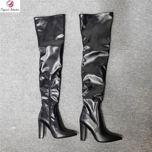 Sexy Thigh High Boots Women High Heels Shoes Ladies Over The Knee Boots Black Winter Shoes Long Boots Female Shoes Large Size 47