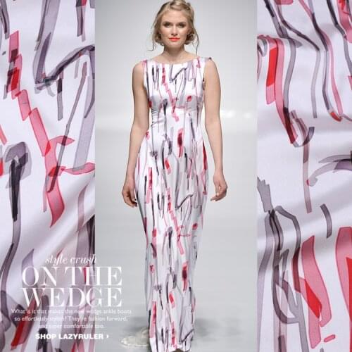 Customization, geometric lines, digital printing, inkjet, silk stretch satin fabric, silk garment dress fabric