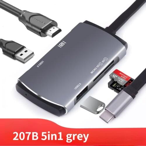 USB C HUB Type C to HDMI-compatible USB 3.0 Adapter 5 in 1 Type C HUB Dock for MacBook Pro Air USB C Splitter