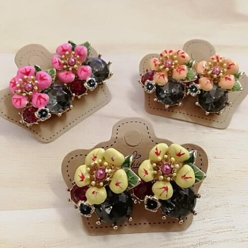 Women Enamel color Flower stud Earrings party jewelry crystal statement earring