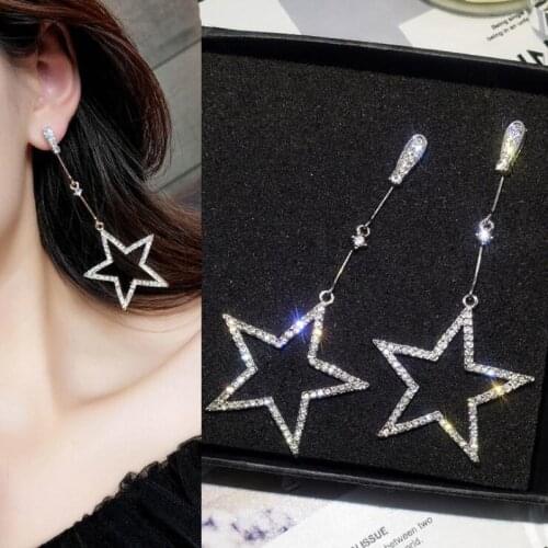 New Fashion Earrings Brincos Oorbellen Bijoux Crystal Rhinestone Hollow Five-pointed Star Hanging Earrings Women Jewelry