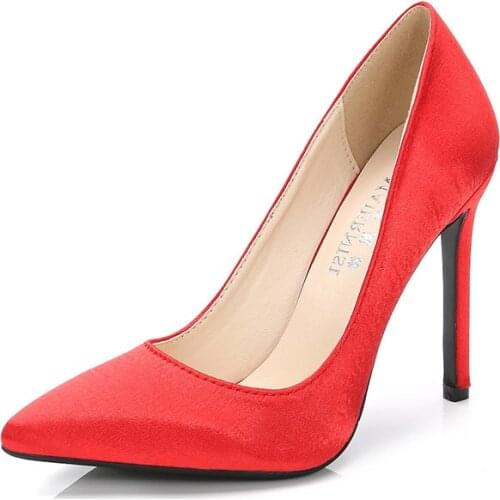 Top Quality Pink Red Women Wedding Shoes 11cm High Heels Whte Black Silk Women Pumps Pointed Toe Ladies Shoes Big Size DB0030