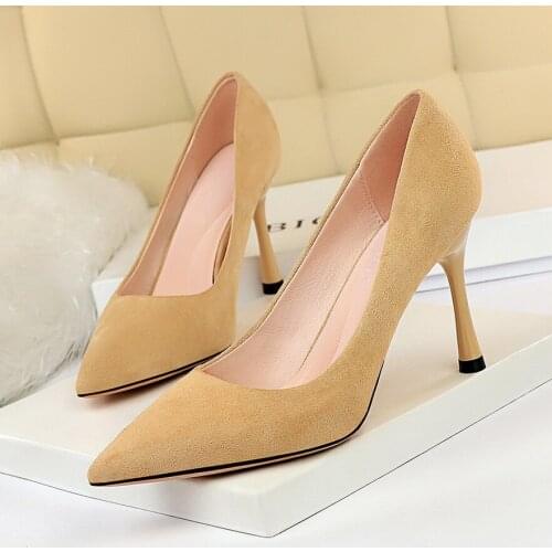 2019 New Women Pumps 8.5cm High Thin Heel Pointed Toe Solid Shallow Fashion Sexy Ladies Women Shoes Khaki Female High Heel Pumps