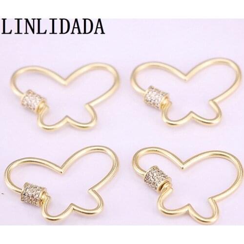 10Pcs, 33*24mm Clear Cz Micro pave Butterfly Shape Frosted Mattle Clasp, CZ Pave Clasp, Gold Color Clasp