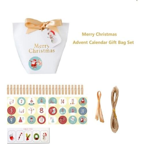 24sets Advent Calendar Merry Christmas Paper Bag Holiday Count Down Gift Packing Idea with Stickers Party Snack Treat Bag White