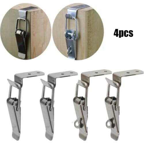 4pc 90 Degree Stainless Steel Latch Spring Loaded Draw Toggle Latch Clamp Clip Set For Home Hardware Sliver Door Bolt Latch Lock