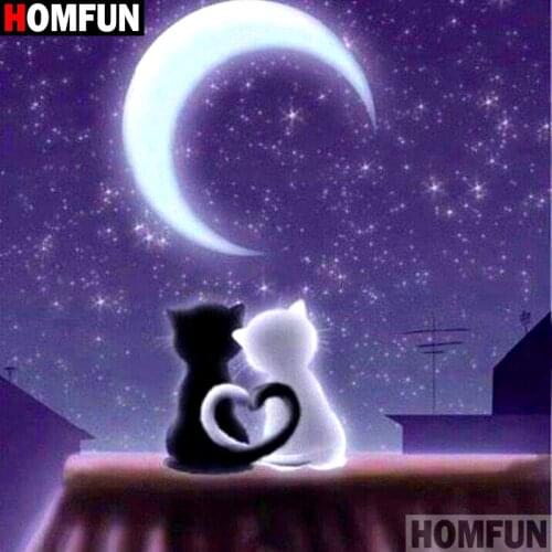 Homfun Full Square/Round Drill 5D DIY Diamond Painting "Cartoon cat moon" 3D Embroidery Cross Stitch Home Decor Gift A12604