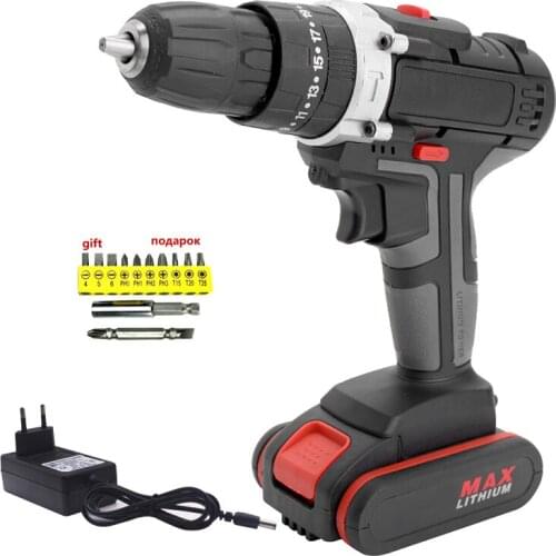 25V Rechargable Electric Cordless Impact Drill Set 3/8" Household Drill With Battery Screwdriver Bit Electrical Power Tool