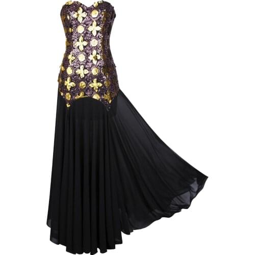 Angel-fashions vestido de festa Strapless Sequined Lace up Chiffon A-line Long Evening Dress Abendkleid Golden J-1213