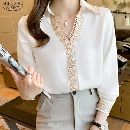 Casual Satin Silk Chiffon Women Shirts Embroidery Turn Down Collar Blouse Women Long Sleeve White Women Tops Blusas Mujer 15939