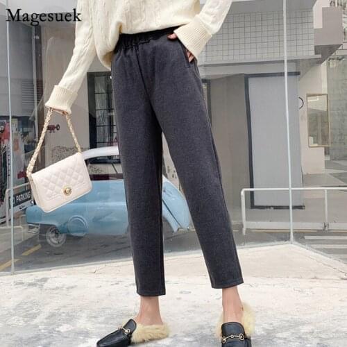 New Sweatpants Harem Pants Women Autumn Winter Woolen Black Pants Women High Waist Pockets Casual Loose Women Trousers 11884