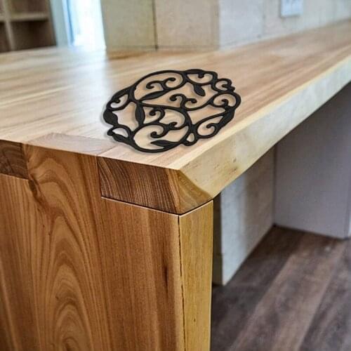 Rustic Decorative Cast Iron Trivet for Kitchen or Dining Table Round with Vintage Pattern with Rubber Pegs Feet