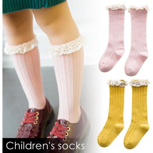 Kids Socks Little Girls Lace Ruffle Cotton Knee High Socks Spring And Autumn 1-8 Year Old Baby Girl Socks skarpetki dla dzieci