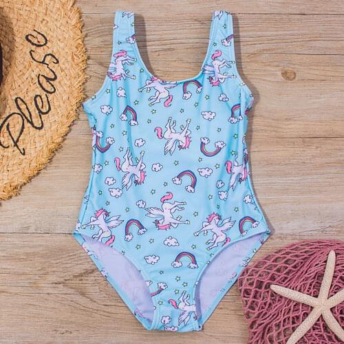 Unicorn&Rainbow Girls One Piece Swimsuit Childrens Swimwear 7-14 Years Girl Bathing Suit Vintage Monokini Summer Beachwear 2021