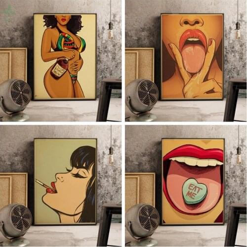 Cafe Bar Retro Style Decorative Poster Sexy Anime Girl Wall Art Room Decoration Living Home Decor Painting