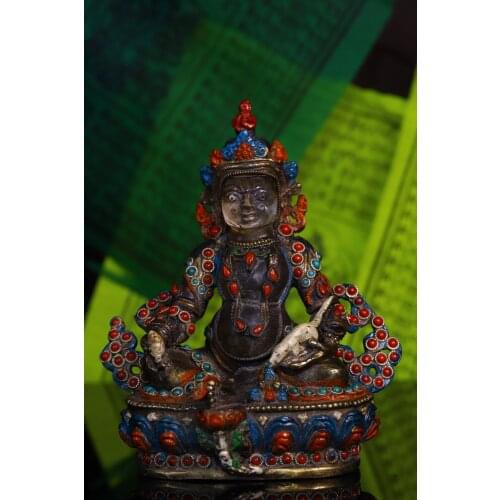 Tibetan Temple Collection Old Natural Crystal mosaic Gem gem Dzi Bead Huang Caishen Yellow God of Wealth Buddha Statue Ornaments