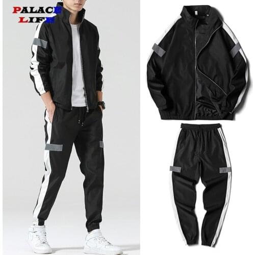 Mens Set Fashion Sports Men Sweatsuit Hip Hop Fitness Clothing Two Pieces Sweatshirt Sweatpant Male Tracksuit Black White Grey