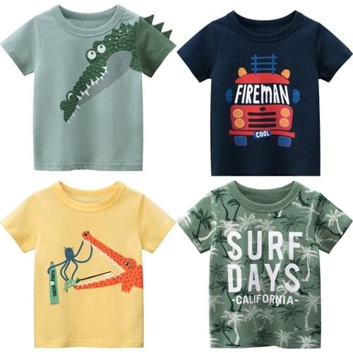 Kids summer t shirt for boys toddler boy tops cotton tshirt dinosaur crocodile truck pattern baby boy summer tee shirts 1-9 year