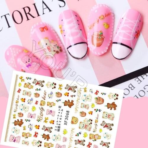 Bear Set Nails Sticker for Nail Decoration Back Glue Nails Art Stickers Decals Design Manicure Cartoon Bear Transfer Foil Decals
