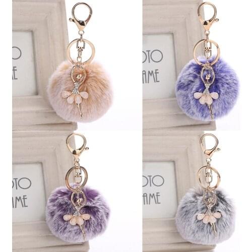 Cute rhinestone little angel car keychain fake fur keychain ladies accessories car bag keychain jewelry gift fluff keychain