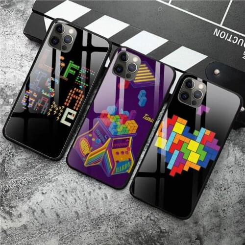 Cartoon tetris Phone Case Tempered Glass For iPhone 12 Pro Max Mini 11 Pro XR XS MAX 8 X 7 6S 6 Plus SE 2020 case