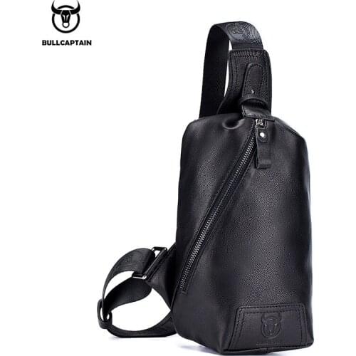 BULLCAPTAIN mens leather chest bag sports and leisure retro first layer cowhide fashion messenger mens chest bag