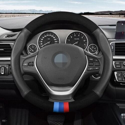 Non-slip Car Steering Wheel Covers All Season Suede Genuine Leather Black Red Auto Steering Wheel Cover Car Accessories