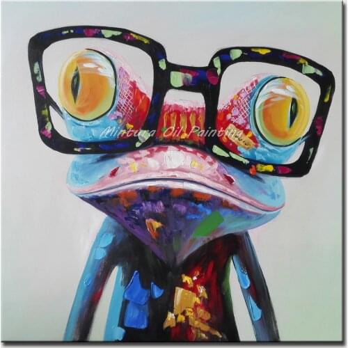 Wear Glasses Frog Hand Painted Abstract Cartoon Oil Painting On Canvas Wall Decoration For Baby Room Home Pop Art Animal Picture
