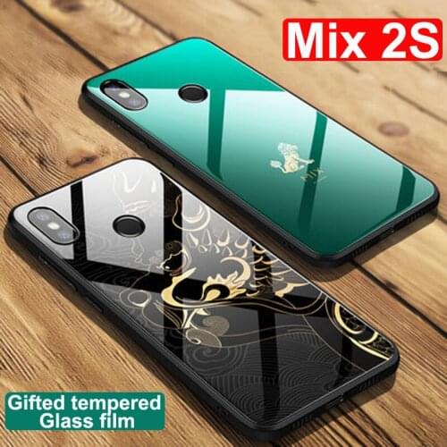 Original black blue green color Tempered Phone Glass Case For Xiaomi Mi Mix 2s Case Mix 2 S Full cover For Xiaomi Mi Mix2s cases