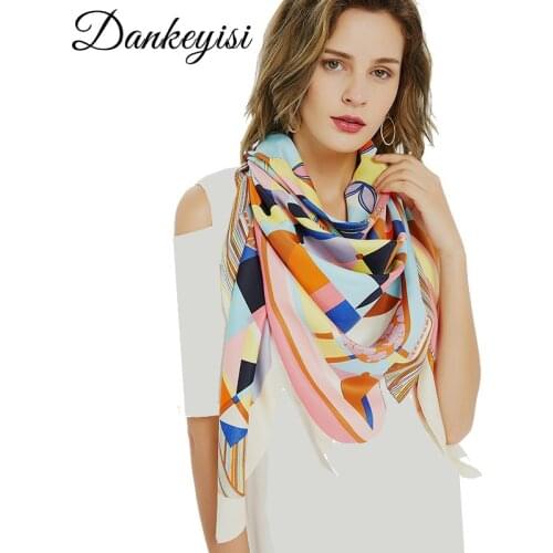 DANKEYISI Women Silk Scarf Big Square Bandanna Women Scarf Fashion Head Neck Scarves Band Professional Neckerchief