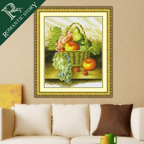 Romantic Story European and American Style Modern Fruit Basket Handmade Sewing Cross Stitch Pattern Handwork Cross-stitch