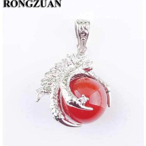RONGZUAN Natural Red Agates Gem Stone Round Ball Bead Dragon Claw Crystal Pendulum Pendant Necklace 18" Chain Jewelry TN3116