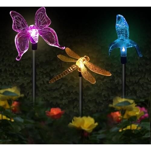 Solar Garden Lights Multi-Color Changing bird Butterfly Dragonfly Solar Powered Pathway Lights Outdoor Landscape Path Lawn Lamp