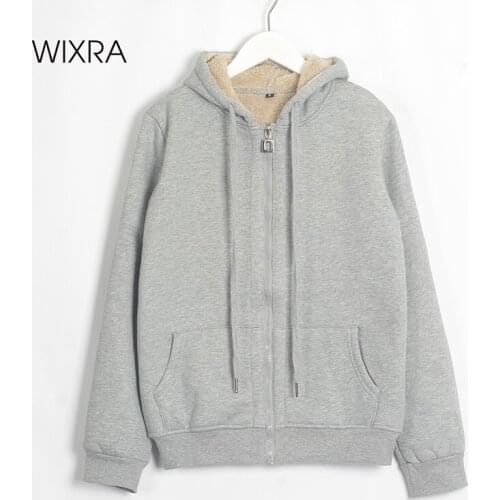 Wixra Solid Hoodie Long Sleeve Thick Fur Hooded Sweatshirts Womens Casual Zip Up Female Loose Tops Winter